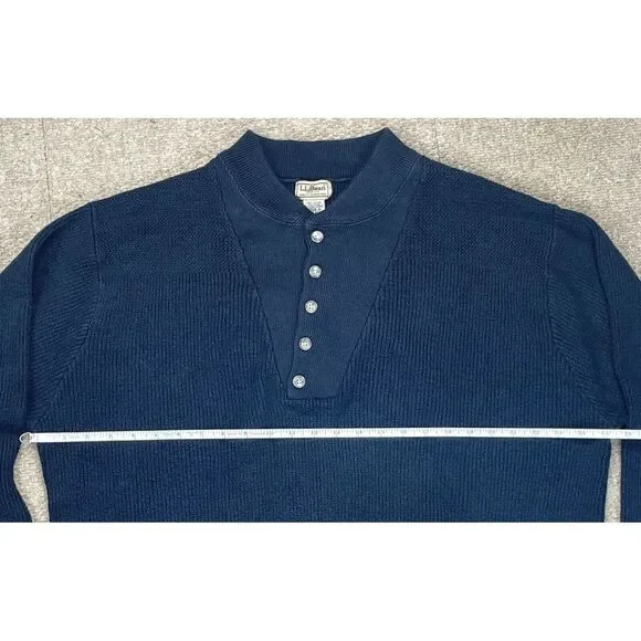L.L. Bean Vintage Men's Blue 1/4 Button Up‎ Fisherman Sweater Size XL